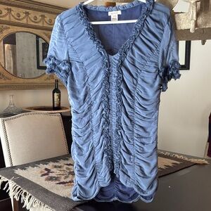 Elegant Soft Blue Ruffled Blouse
